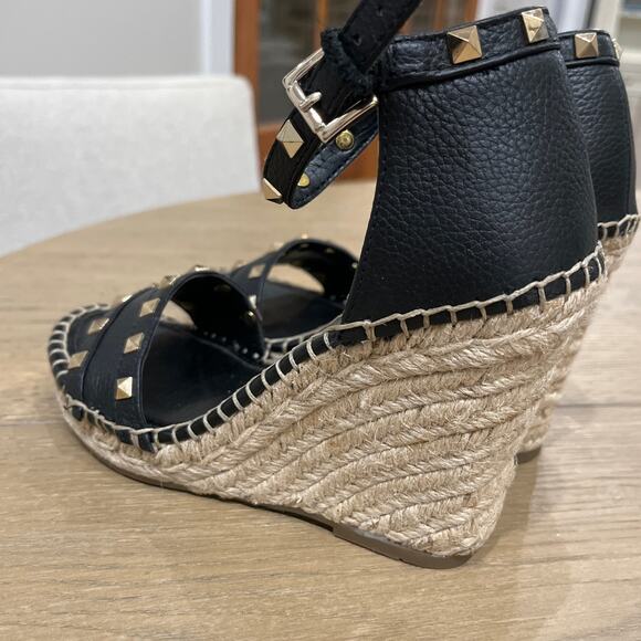 Marc Fisher Womens Studded Espadrille Wedge Shoes Kegan Black Ankle Strap Size 6 - Picture 3 of 9